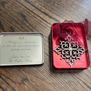 Brighton Silver Snowflake Ornament with Red Ribbon